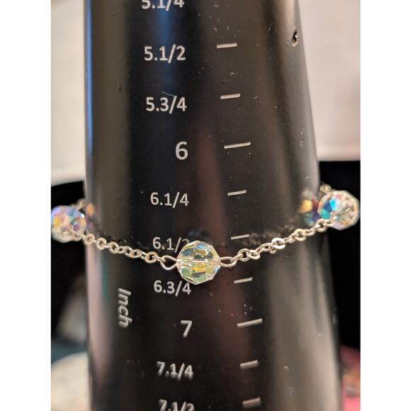 AB Faceted Glass Crystal Bead Silver Tone Chain Bracelet - Picture 4 of 4